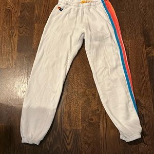 Aviator Nation 5 Stripe White Sweatpants